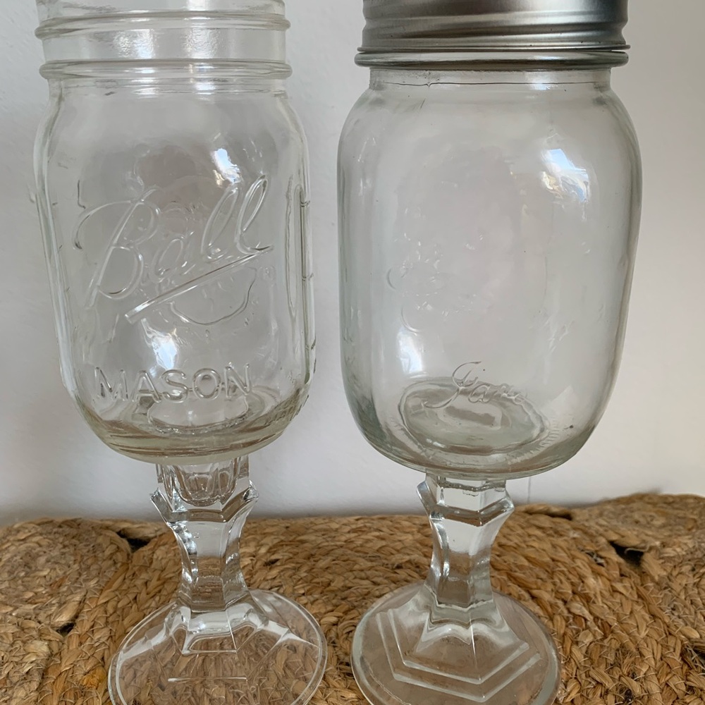 Ball Mason Jar/Country Cottage Jar Goblet Pair - Clear Glass